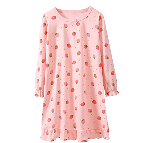 Elonglin Kinder Mädchen Langarm Nachthemd Pyjamas Nachtwäsche 100% Baumwolle Kleid Rosa B DE 140(Asien 150) von Elonglin