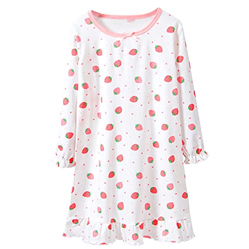 Elonglin Kinder Mädchen Langarm Nachthemd Pyjamas Nachtwäsche 100% Baumwolle Kleid Weiß DE 160(Asien 170) von Elonglin