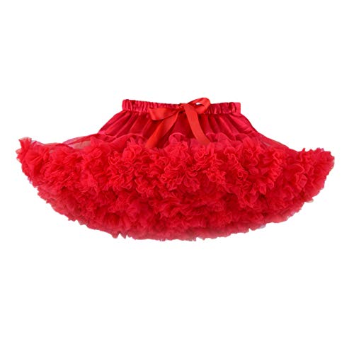 Elonglin Kinder Mädchen Vintage Rock Tütü Pettiskirt Puffy überlagerte Tüll Ballettröckchen Schleife Rock Tanzrock Tutu Röcke Rot S(für 80-100cm Körperhöhe) von Elonglin