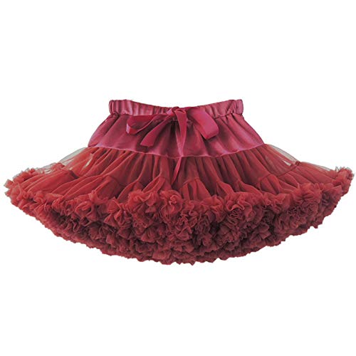 Elonglin Kinder Mädchen Vintage Rock Tütü Pettiskirt Puffy überlagerte Tüll Ballettröckchen Schleife Rock Tanzrock Tutu Röcke Weinrot S(für 80-100cm Körperhöhe) von Elonglin