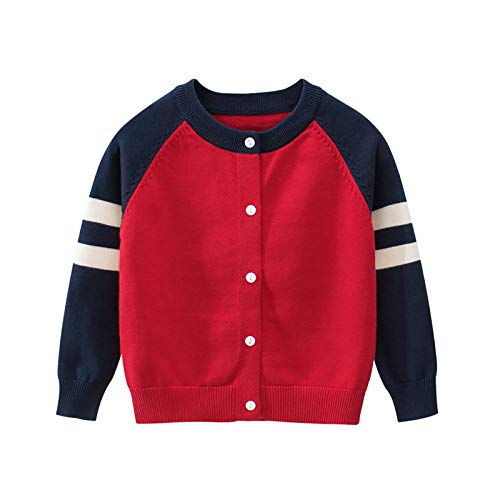 Elonglin Kinder Strickjacke für Jungen Basic Knöpfe Cardigan Übergangsjacke Hoodie Sweatershirt Blau Rot DE 100(Asien 110) von Elonglin