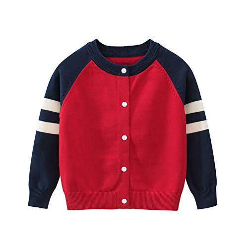 Elonglin Kinder Strickjacke für Jungen Basic Knöpfe Cardigan Übergangsjacke Hoodie Sweatershirt Blau Rot DE 110(Asien 120) von Elonglin