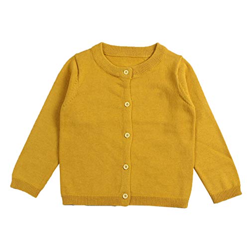 Elonglin Kinder Strickjacke für Mädchen Jungen Basic Cardigan Übergangsjacke Warm Dunkel Gelb 6 Jahre von Elonglin