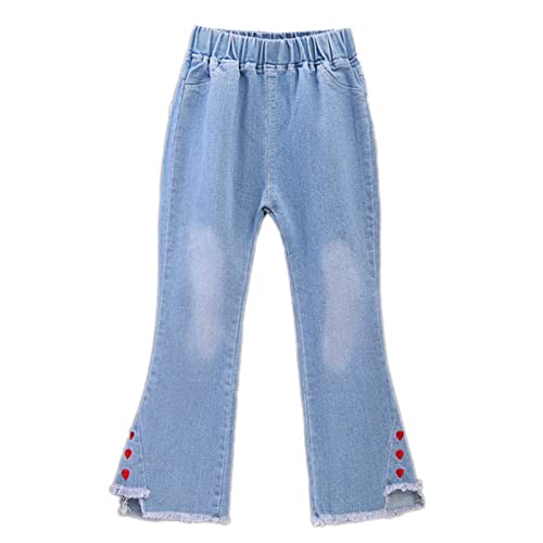 Elonglin Mädchen Jeans Hose Schlaghose Ausgestellte Hosen Quaste Schleife B DE 130(Asie 140) von Elonglin