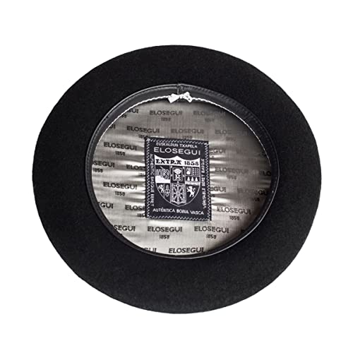 Elosegui Basca 1858 Baskenmütze, schwarz, 100 % Merinowolle, wasserdicht, mit Polster (13, 61, Schwarz), schwarz und weiß von Elosegui