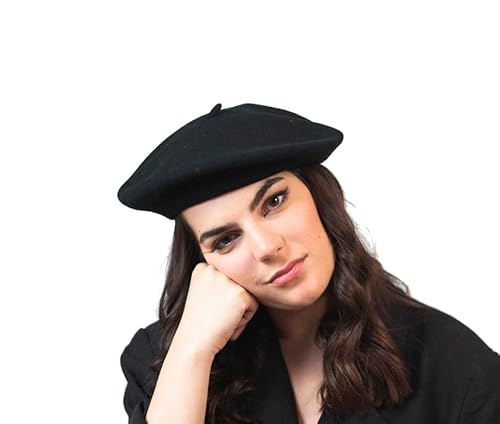 Elósegui Baskenmütze für Damen, Modell Dame, 100 % Merinowolle, mit Futter, Einheitsgröße, Schwarz , One size von Elósegui