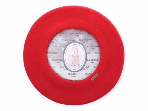 Elosegui Baskenmütze für Damen, Modell Dame 100 % Merinowolle mit Futter, Rot Pamplona 44, One size von Elosegui