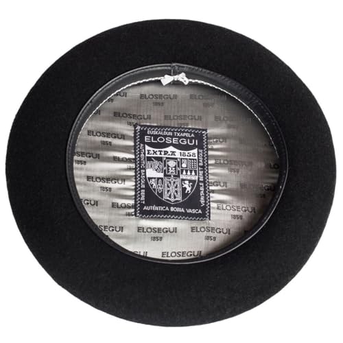 Elosegui Baskische Baskenmütze 1858 Schwarz, 100% Merinowolle mit Bademantel, Schwarz , 56 cm von Elosegui