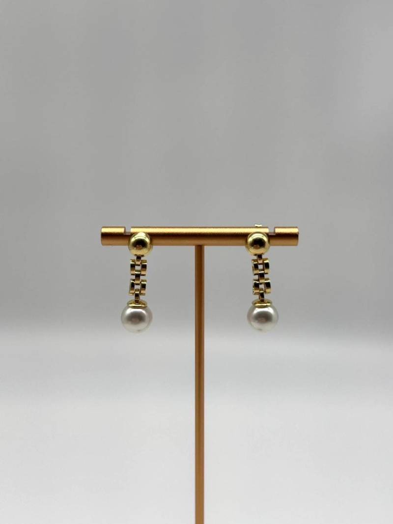 18K Gold-Plated 925 Sterling Silver Earrings | Elegant Pearl in A Chain Design Minimalist Jewelry von EloureJewelry
