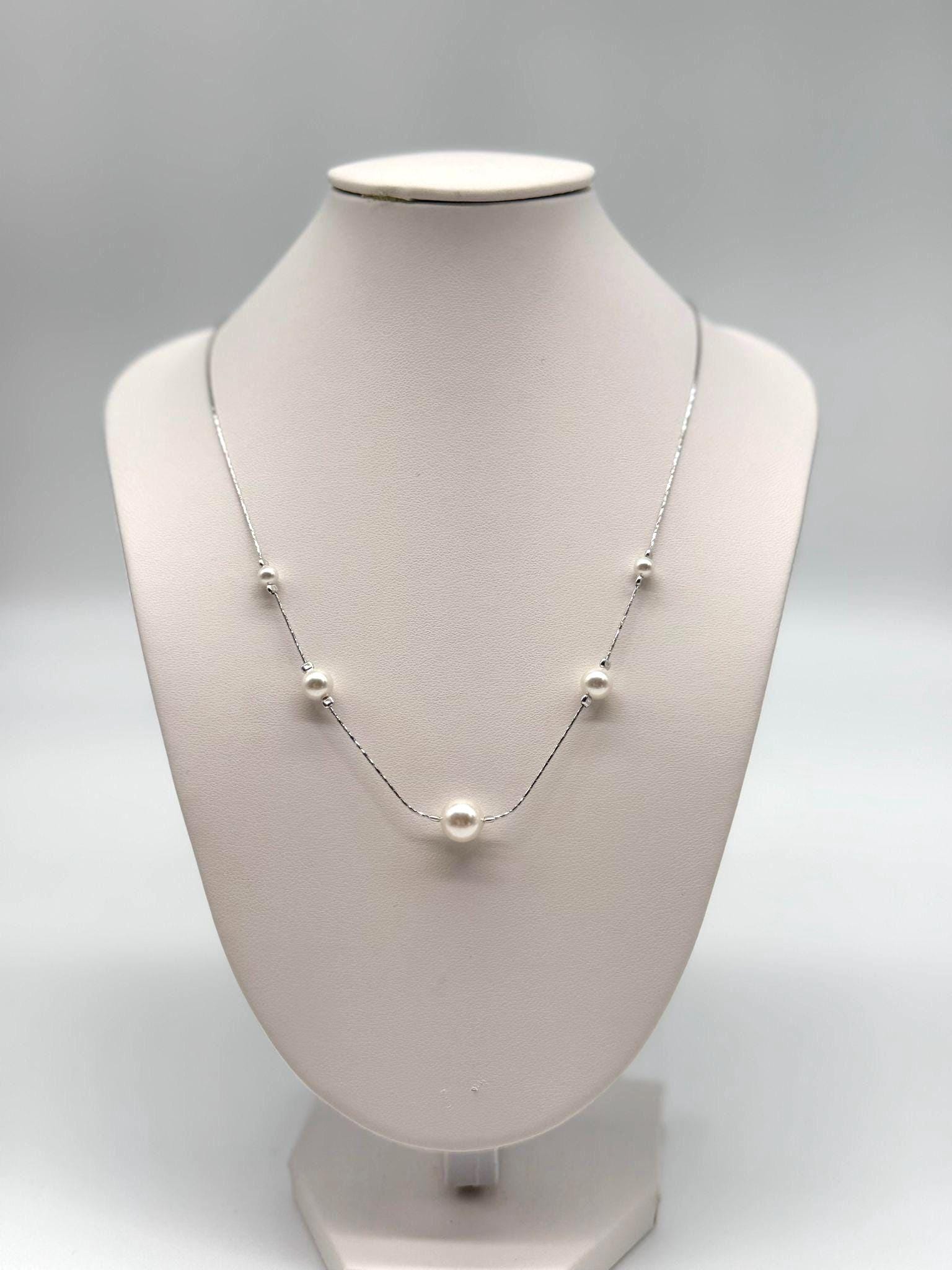 925 Sterling Silver Pearl Necklace | Delicate With Freshwater Pearls White Gold Finish Elegant Minimalist Jewelry von EloureJewelry