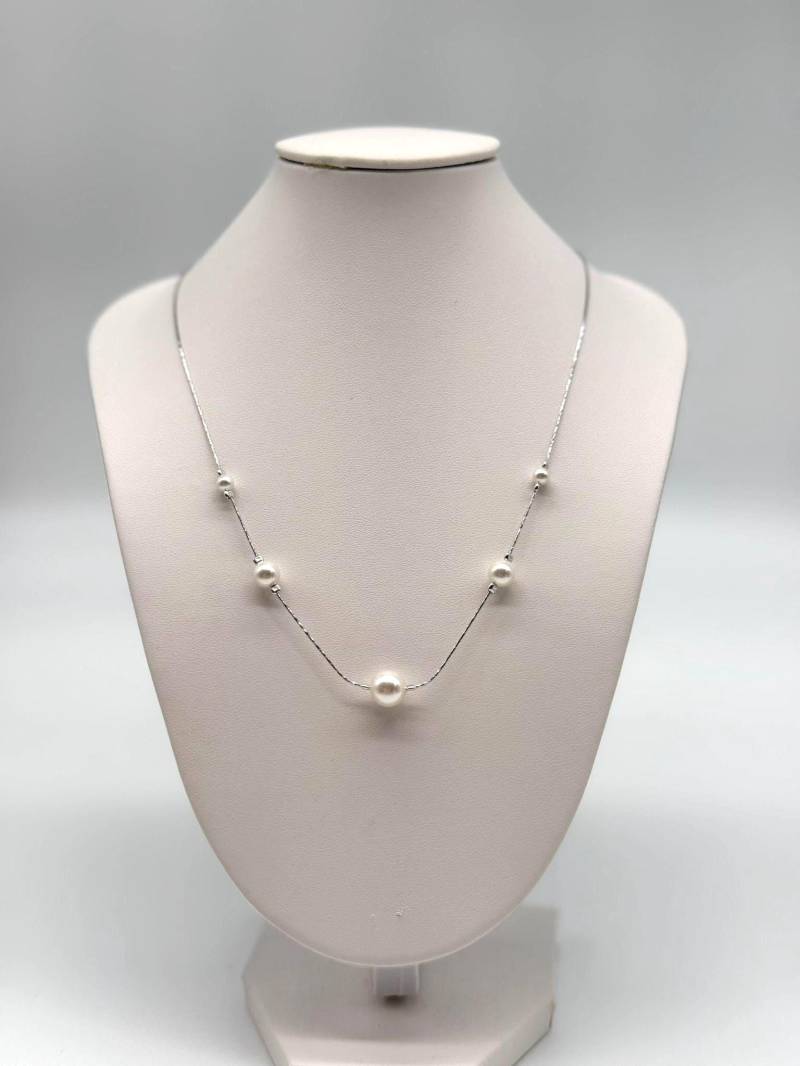 925 Sterling Silver Pearl Necklace | Delicate With Freshwater Pearls White Gold Finish Elegant Minimalist Jewelry von EloureJewelry