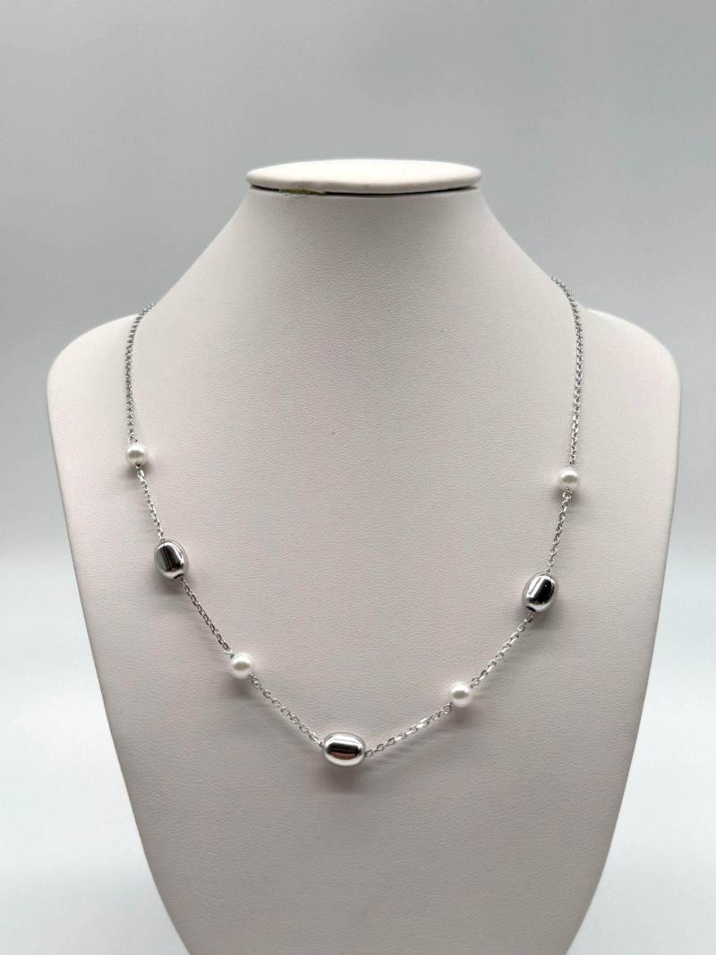 925 Sterling Silver Pearl Necklace | Rhodium-Plated Necklace With Freshwater Pearls & Shiny Silver Elements Minimalist Women's von EloureJewelry