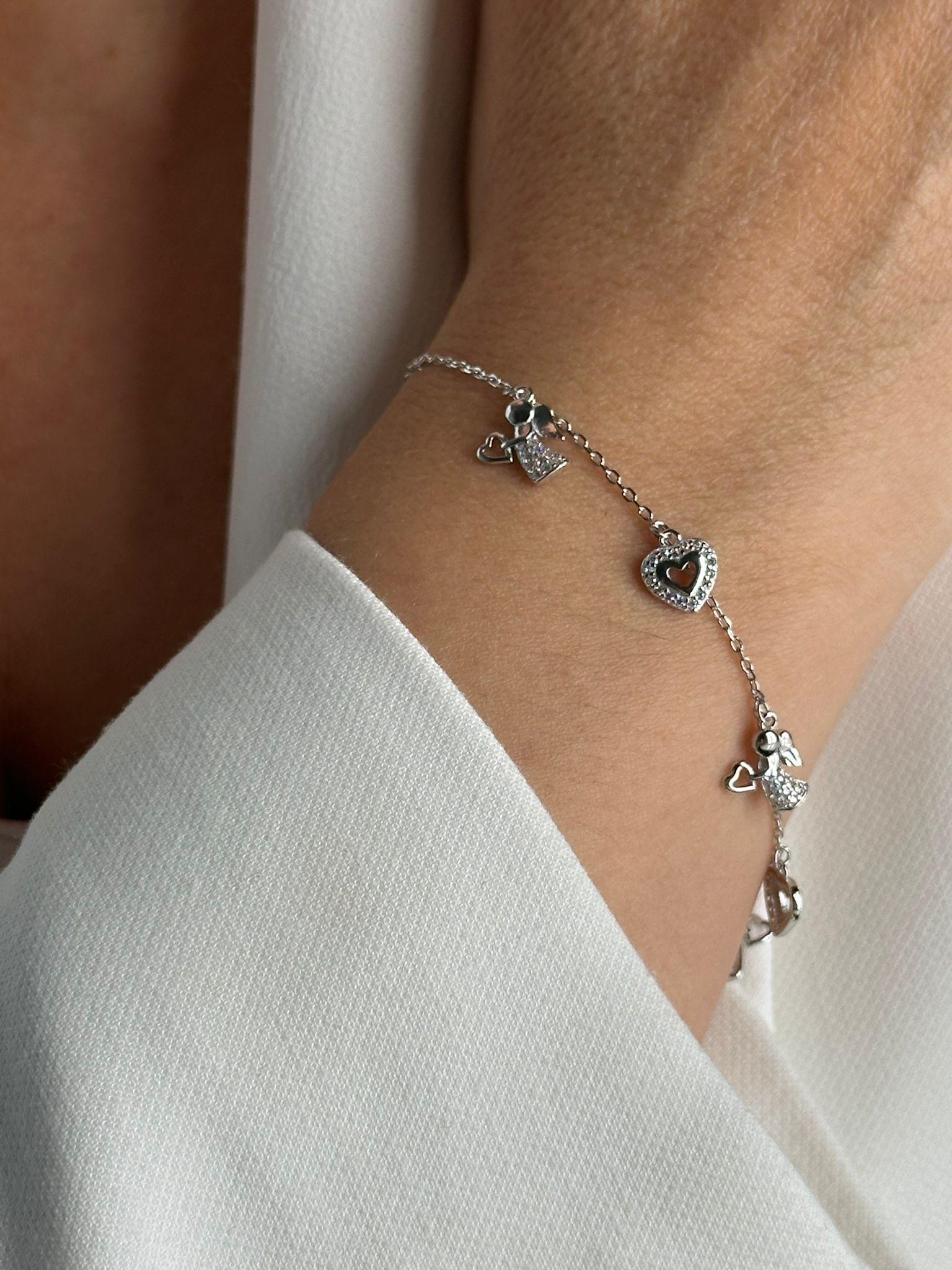 Charm Bracelet With Heart & Angel | 925 Sterling Silver Rhodium-Plated Lucky For Women Symbolic Jewelry Gift Her von EloureJewelry