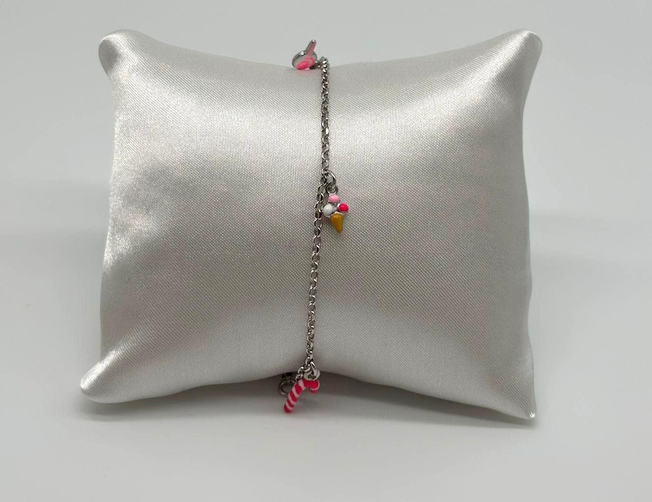 Children's Bracelet Silver 925 Rhodium-Plated - Lollipop & Ice Cream Charm Adjustable Gift For Girls, Babies von EloureJewelry