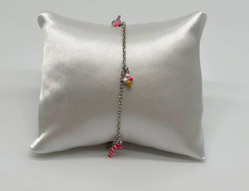 Children's Bracelet Silver 925 Rhodium-Plated - Lollipop & Ice Cream Charm Adjustable Gift For Girls, Babies von EloureJewelry