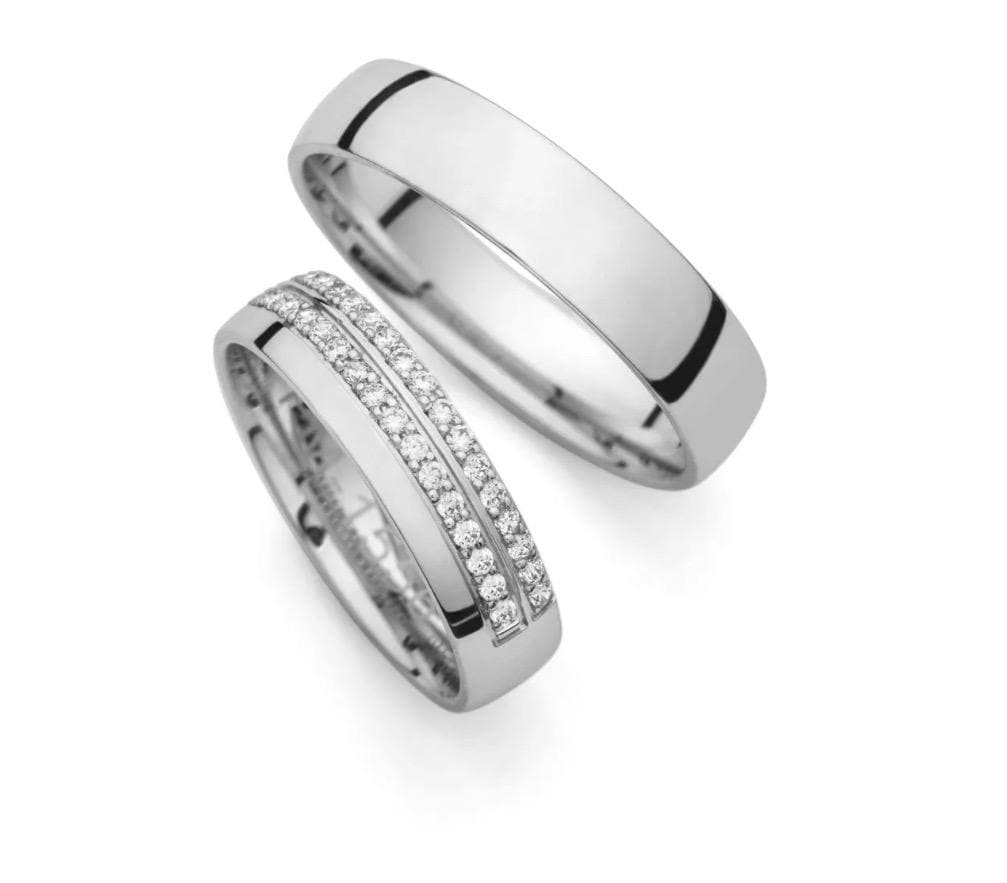 Eheringe Aus 585 Weißgold, Eheringe Weißgold | Trauringe Set Mit Diamanten 38x 0, 01 Ct Elegante von EloureJewelry