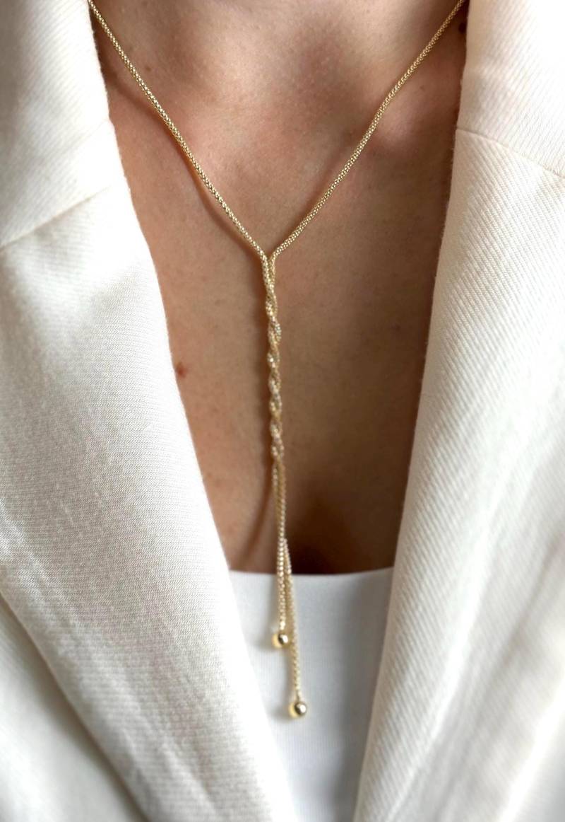 Elegant Y-Necklace in Gold - Delicate Long Chain Minimalist Jewelry von EloureJewelry