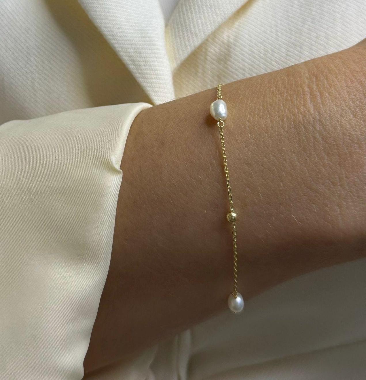 Fine Bracelet With Freshwater Pearls | 18K Gold-Plated 925 Sterling Silver Elegant Gift For Her von EloureJewelry