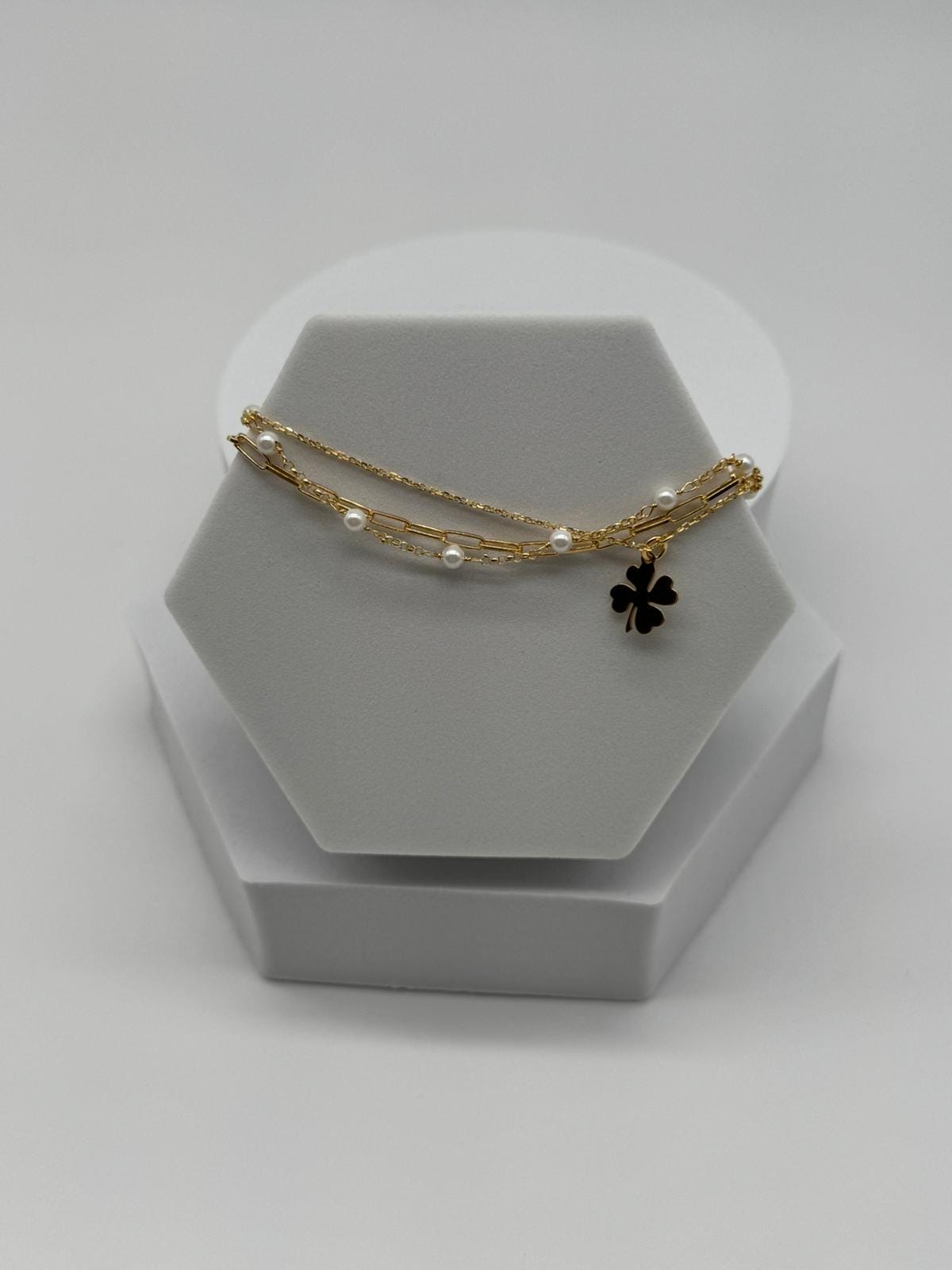 Goldarmband Mit Kleeblatt Und Perlen | 925 Sterling Silber 18K Vergoldet Mehrreihiges Armband Für Glück & Eleganz von EloureJewelry