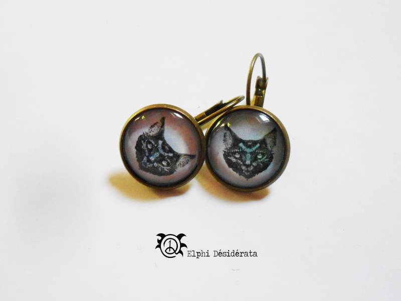 Cabochon-Ohrring Mit Katzenmotiv Im Boho-stil | Kleines Modell von ElphidesiderataFr