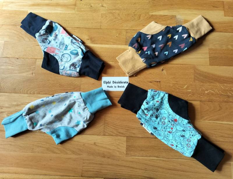 Skalierbare Haremshose, Baby-Sweat, Stoffmuster, Herzen, Sterne, Tiere, Gemischtes Modell, Größe 1 Monat, Bio-Stoffe, Öko-Tex von ElphidesiderataFr