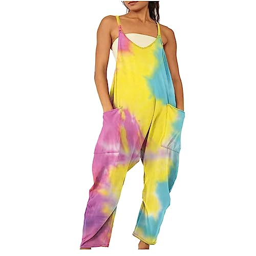 Arbeitshose Damen 2025 Frauen Latzhose Baggy Stretch Overall mit Taschen Jumpsuit Lässiger Mädchen Overalls Lange Ärmellose Hosen Elegant Straight Jeans Geschnittener Playsuit von Elsa Keith