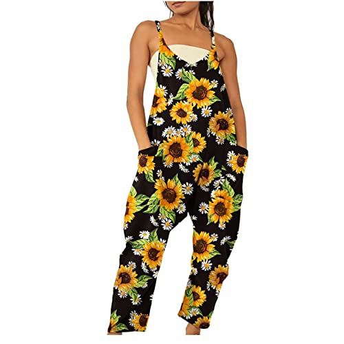 Arbeitshose Damen 2025 Frauen Latzhose Baggy Stretch Overall mit Taschen Jumpsuit Lässiger Mädchen Overalls Lange Ärmellose Hosen Elegant Straight Jeans Geschnittener Playsuit von Elsa Keith