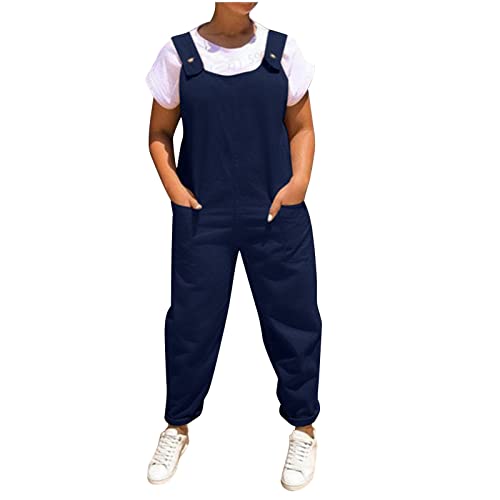Elsa Keith Arbeitshose Damen Baggy 2025 Overall Lässiger Ärmellose Jumpsuit Mädchen mit Taschen Overalls Geschnittener Jeans Stretch Lange Playsuit Elegant Frauen Latzhose Straight Hosen von Elsa Keith
