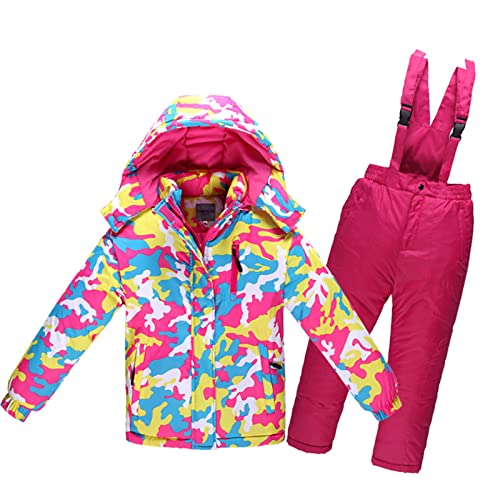 Elsa Keith Kinder Skianzug Winddichter Warmes Winteranzug Schneeoverall Skioverall Daunenjacke Outdoor Wasserdicht Schneeanzug Langarm Dickere Jacket Winter Atmungsaktiv Fellkragenkapuze von Elsa Keith