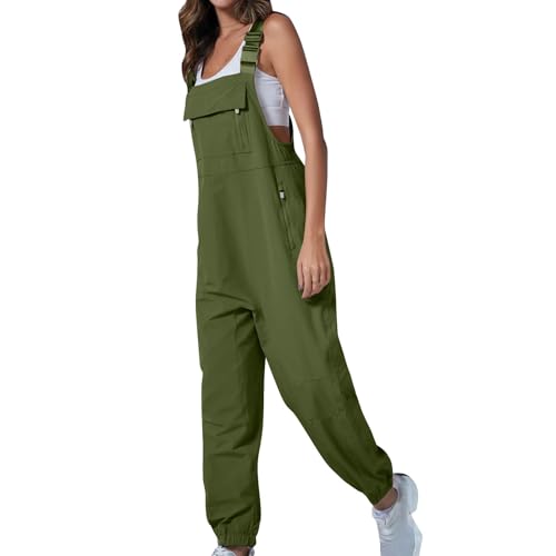 Elsa Keith Latzhose Damen Baggy 2025 Arbeitshose Ärmellose Lässiger Playsuit Lange Hosen Straight Elegant Overalls mit Taschen Frauen Overall Stretch Geschnittener Jumpsuit Mädchen Jeans von Elsa Keith