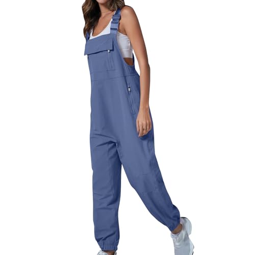 Elsa Keith Latzhose Damen Baggy 2025 Arbeitshose Ärmellose Lässiger Playsuit Lange Hosen Straight Elegant Overalls mit Taschen Frauen Overall Stretch Geschnittener Jumpsuit Mädchen Jeans von Elsa Keith