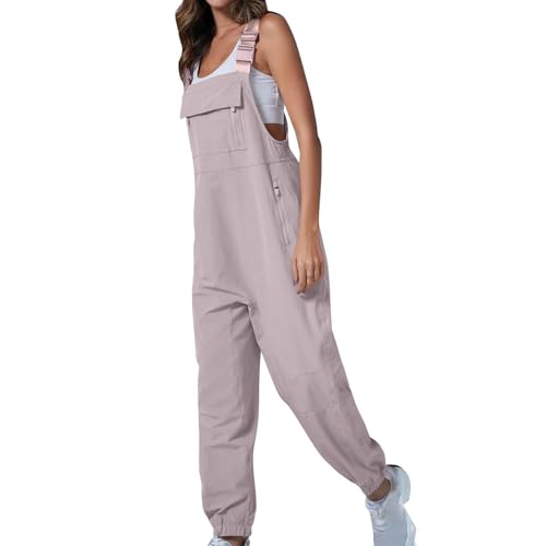 Elsa Keith Latzhose Damen Baggy 2025 Arbeitshose Ärmellose Lässiger Playsuit Lange Hosen Straight Elegant Overalls mit Taschen Frauen Overall Stretch Geschnittener Jumpsuit Mädchen Jeans von Elsa Keith