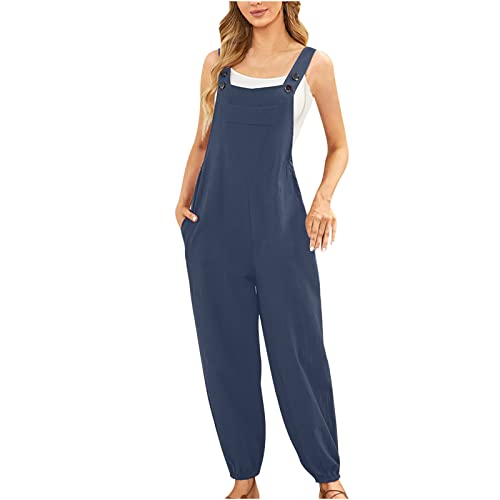 Elsa Keith Latzhose Damen Baggy Jeans Ärmellose Lange Arbeitshose Locker Geschnittener Overall Lässiger Straight Jumpsuit Elegant Frauen Hosen Einfarbig Mädchen Playsuit mit Taschen Overalls von Elsa Keith