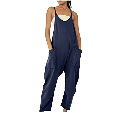 Elsa Keith Latzhose Damen Baggy Jeans Ärmellose Lange Arbeitshose Locker Geschnittener Overall Lässiger Straight Jumpsuit Elegant Frauen Hosen Einfarbig Mädchen Playsuit mit Taschen Overalls von Elsa Keith