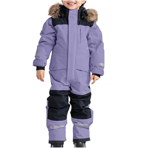 Elsa Keith Schneeanzug Kinder Unisex Skioverall Fleece Wasserdicht Schneeoverall mit Kapuze Skianzug Winddicht Winter Daunenjacke Verdickt Atmungsaktiv Skihose Warmes Outdoor Winteranzug von Elsa Keith