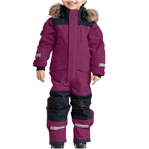 Elsa Keith Schneeanzug Kinder Unisex Skioverall Fleece Wasserdicht Schneeoverall mit Kapuze Skianzug Winddicht Winter Daunenjacke Verdickt Atmungsaktiv Skihose Warmes Outdoor Winteranzug von Elsa Keith