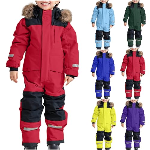 Elsa Keith Schneeanzug Kinder Unisex Skioverall Fleece Wasserdicht Schneeoverall mit Kapuze Skianzug Winddicht Winter Daunenjacke Verdickt Atmungsaktiv Skihose Warmes Outdoor Winteranzug von Elsa Keith