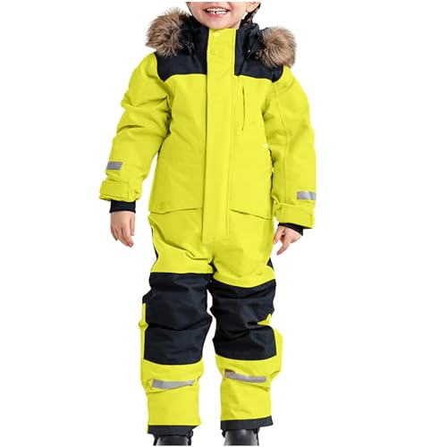 Elsa Keith Schneeanzug Kinder Unisex Skioverall Fleece Wasserdicht Schneeoverall mit Kapuze Skianzug Winddicht Winter Daunenjacke Verdickt Atmungsaktiv Skihose Warmes Outdoor Winteranzug von Elsa Keith