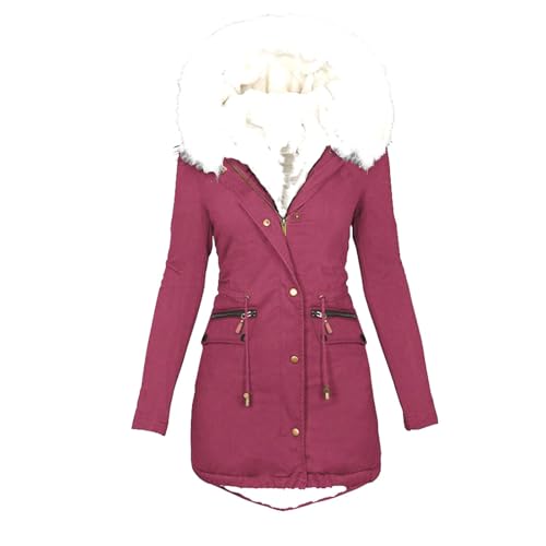 Elsa Keith Wintermantel Damen Warm Lange Winterjacke Gefüttert Elegant Fleecejacke Winter Einfarbig Mantel mit Kapuze Sportjacke Langarm Bequeme Kapuzenmantel Fleece Casual Outdoorjacke von Elsa Keith