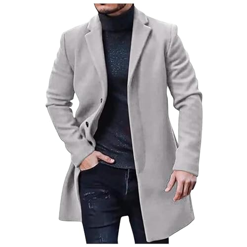 Mantel Herren Lange Casual Wintermantel Slim Fit Wollmantel Winter Warme Trenchcoat Einfarbig Business Winterjacke Revers Übergangsjacke Elegant Cardigan Jacke mit Taschen Herrenmantel von Elsa Keith