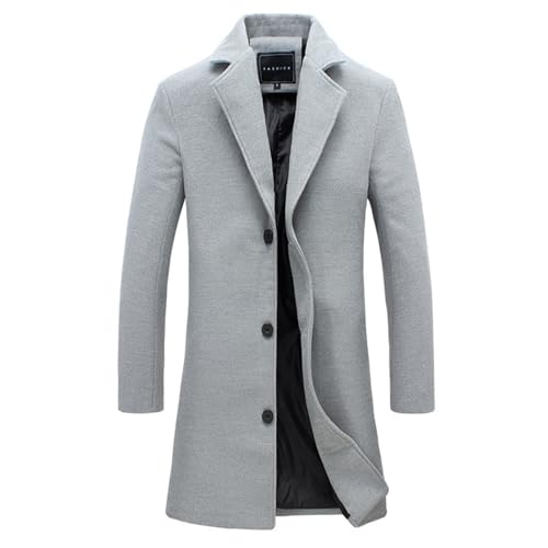Mantel Herren Lange Casual Wintermantel Slim Fit Wollmantel Winter Warme Trenchcoat Einfarbig Business Winterjacke Revers Übergangsjacke Elegant Cardigan Jacke mit Taschen Herrenmantel von Elsa Keith