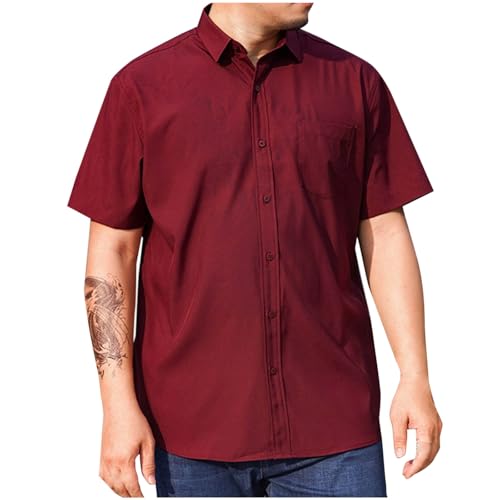 Sommerhemd Herren 2025 Hawaii Sportshirt Kurzarm Männer Outdoorshirt Stretch Passform Laufshirt Button Down Shirt Lässiges Atmungsaktiv Freizeithemd Lose Basic Tshirt Business Hemd von Elsa Keith