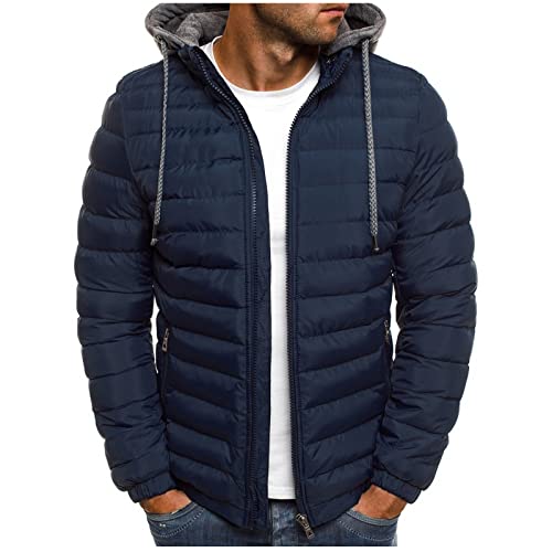 Winterjacke Herren Warm Einfarbig Steppjacke Lange Winter Jacke mit Reißverschluss Übergangsmantel Freizeit Bequeme Outdoorjacke Slim Fit Winddicht Wintermantel Elegante Puffer Mantel von Elsa Keith