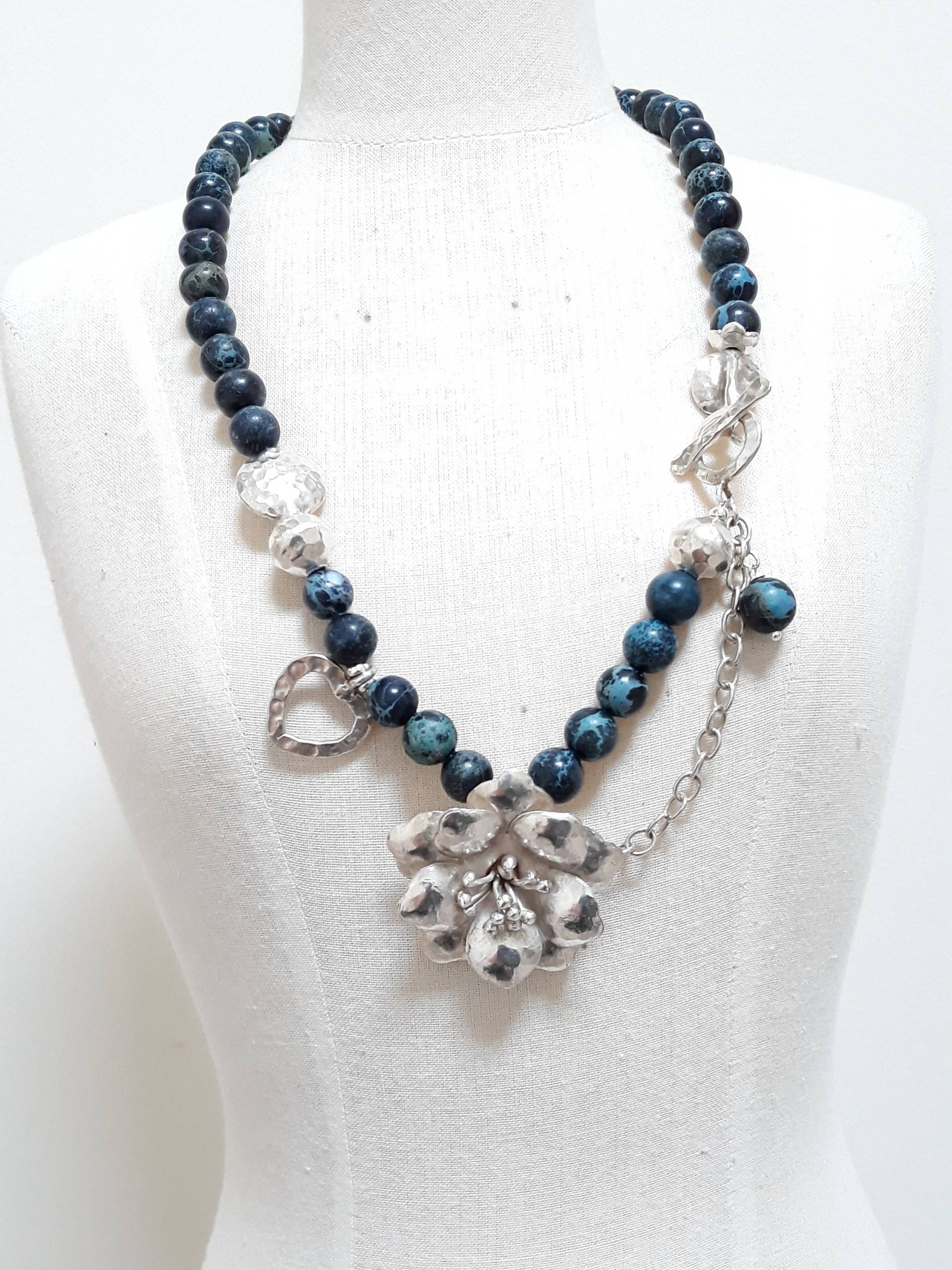 Blauer Meeressediment Jaspis Und Sterlingsilber Halskette von ElsaJewelry