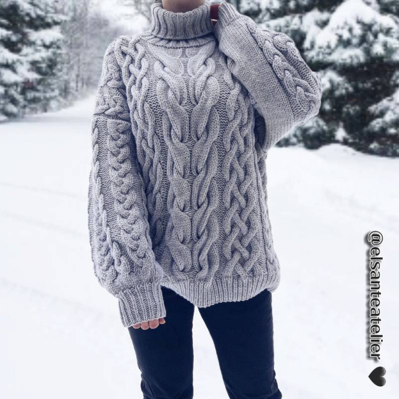 Grobstrick-Rollkragenpullover Mit Zopfmuster - Kuschelig Warmer Pullover Damen-Winter-Herbst-Pullover von ElsanteAtelier
