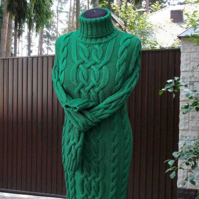 Smaragdgrünes Strickpulloverkleid Aus Merinowolle von ElsanteAtelier
