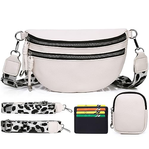 Elsaybro Bauchtasche Damen Stylisch Breiter Gurt 5cm, Crossbody Bag Damen Weiss Umhängetasche Damen Veganes Leder Mit Kartenschlitz mit herausnehmbarer Münztasche von Elsaybro