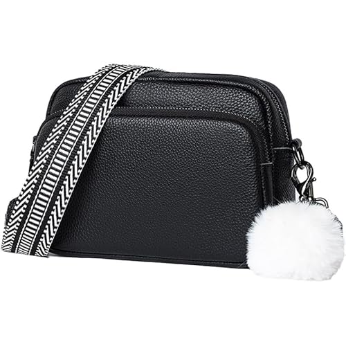 Elsaybro Damen Handy Umhängetasche Echtes Leder Crossbody Bag Damen Handytasche zum Umhängen, Schultertaschen Damen Klein Moderne Taschen mit Breitem Schultergurt u 3 fächern schwarz 2 von Elsaybro