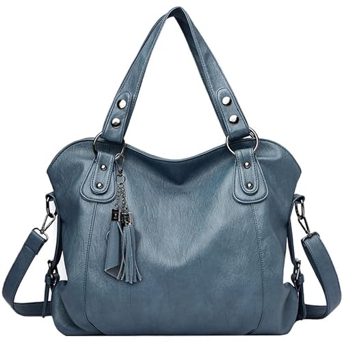 Elsaybro Große Damenhandtasche Umhängetasche PU Leder Schultertasche Taschen Tote Henkeltasche für Frauen blauer See von Elsaybro