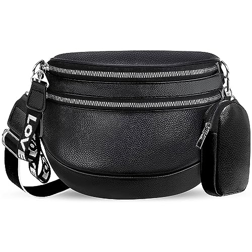 Elsaybro Umhängetasche Damen Klein Bauchtasche Damen Stylisch Crossbag Bag Breiter Gurt Schwarz A Mit Münze Geldbörse von Elsaybro